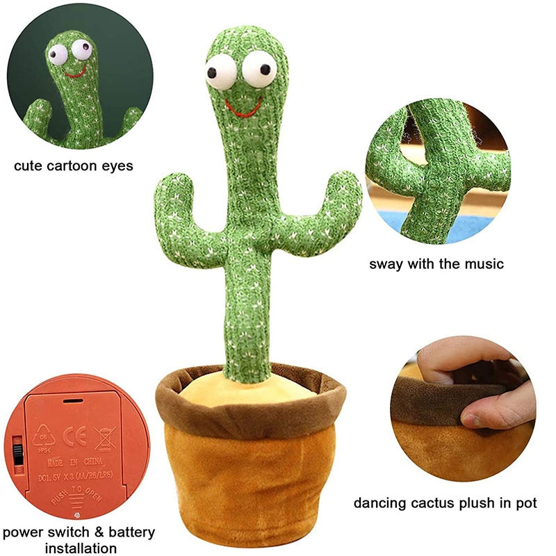 Dancing Talking Cactus Toy for Babies & Toddlers - 120 English Songs, Singing Mimicking Recording Repeating, Educational Sensory Music Toy | Kids Birthday/Children’s Day Gift for Boys & Girls
